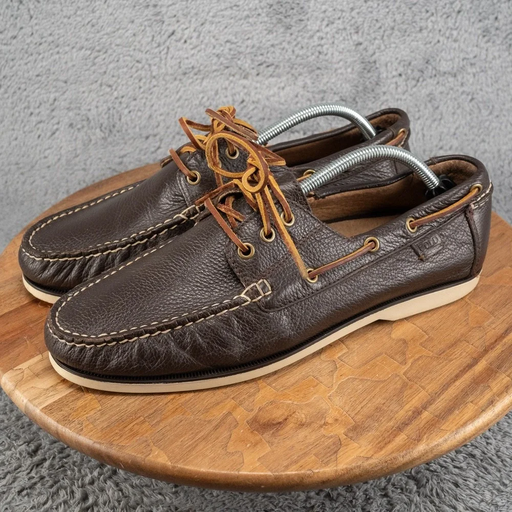 Polo Ralph Lauren Bienne II Men's Brown Leather Slip-On Boat Shoes, Size 11 D